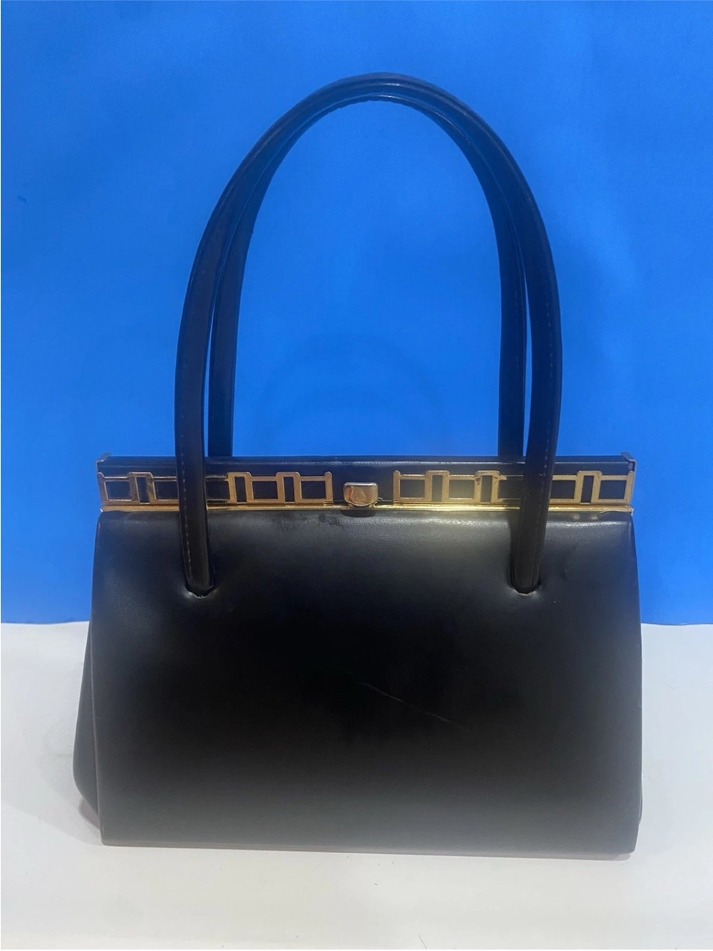 Vintage Whitbey England Macy's NY Black Gold Handbag Hand Bag Purse 1940